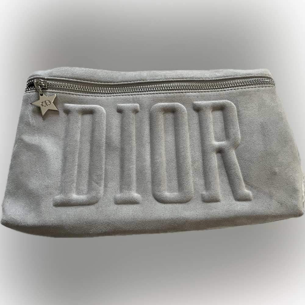 Dior Grey Suede Embossed Cosmetic Pouch